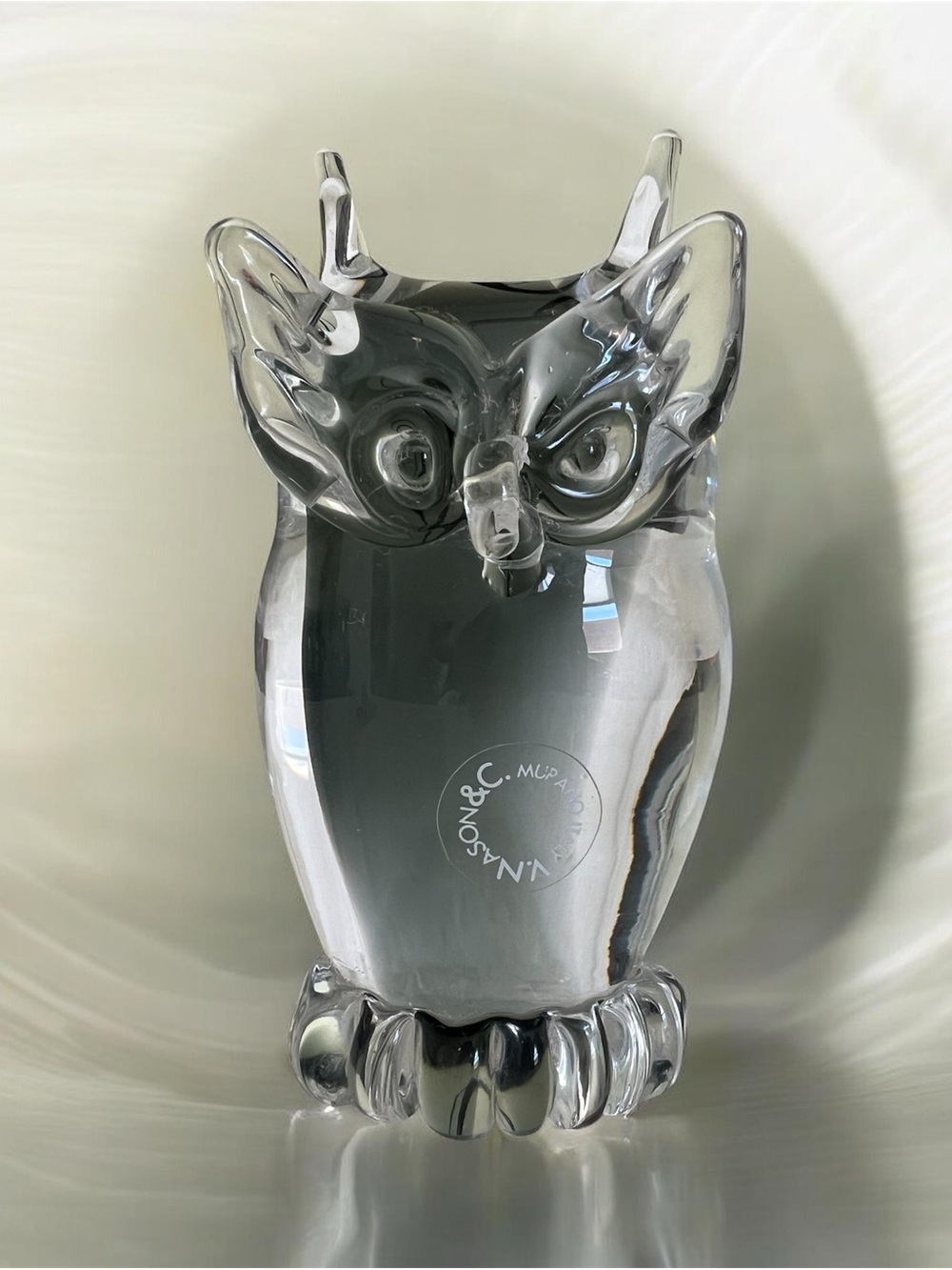 VINTAGE OWL Figure MURANO V.NASON ITALY Smoky Gray 5”